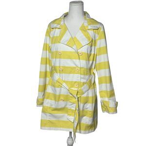 Merona Target Large Yellow white striped light weight trench coat jacket belted